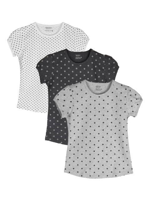 

minnow Girls Multicolored Set of 3 Printed Round Neck T-shirt, Grey melange