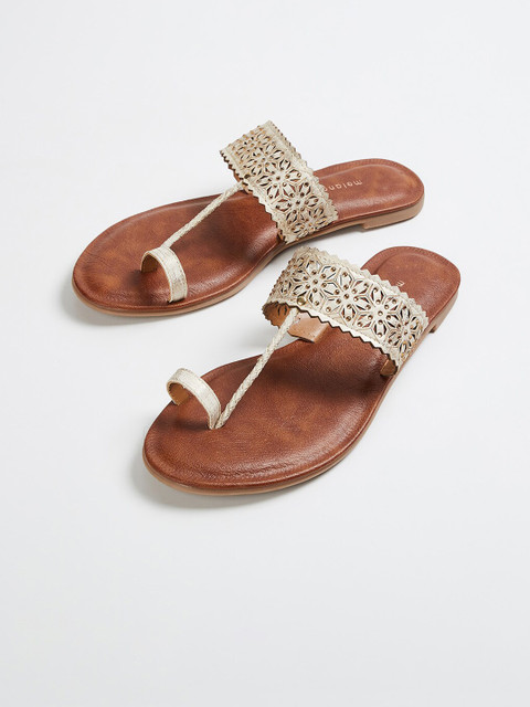 

Melange by Lifestyle Women Gold-Toned Embellished PU One Toe Flats