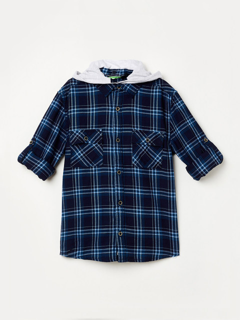 

Bossini Boys Navy Blue Regular Fit Checked Casual Shirt