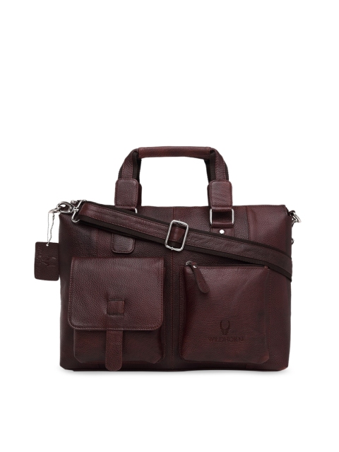 

WildHorn Men Maroon Textured 15 Inch Leather Laptop Bag
