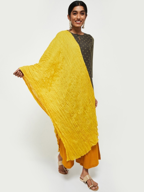 

max Mustard Yellow Solid Cotton Dupatta
