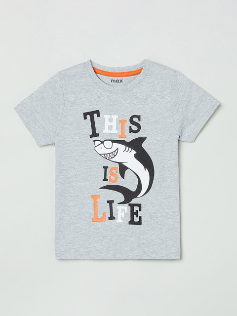

max Boys Grey Printed Round Neck T-shirt