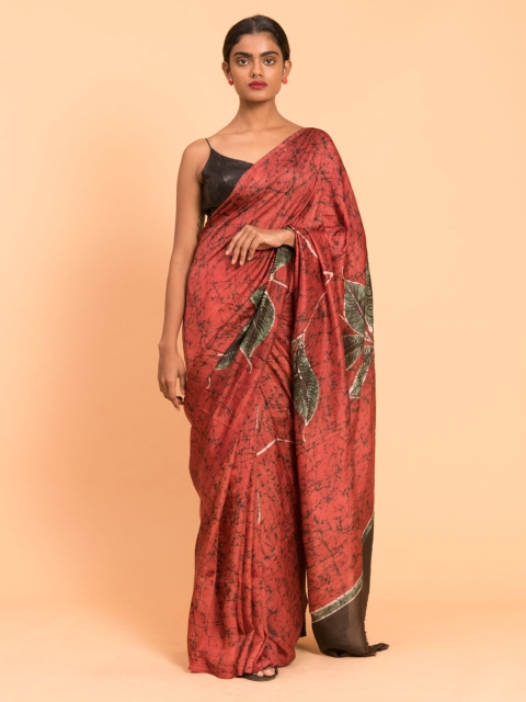 

Suta Red & Green Batik Dyed Mulberry Silk Saree
