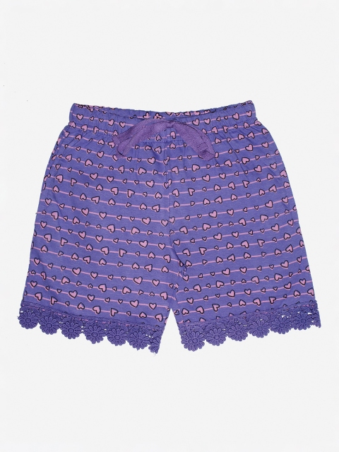 

KiddoPanti Girls Purple Self Design Regular Fit Regular Shorts