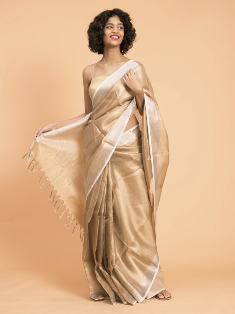 

Suta Beige Linen Blend Zari Saree