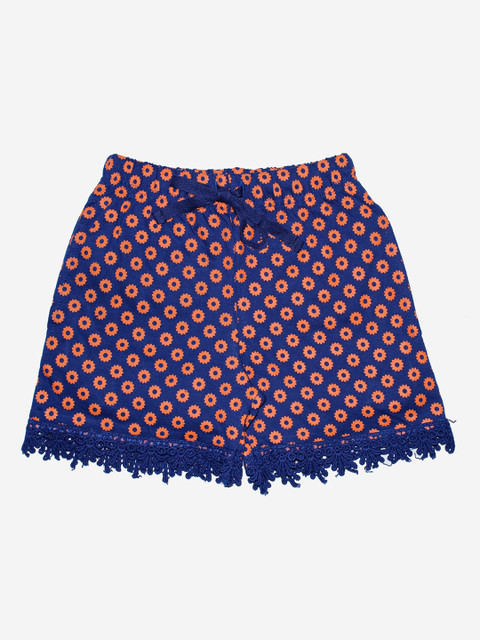 

KiddoPanti Girls Navy Blue & Orange Printed Regular Fit Regular Shorts