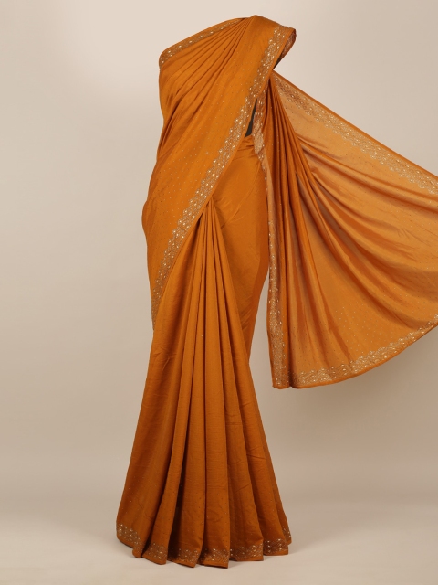 Pothys Mustard Yellow Solid Pure Georgette Saree