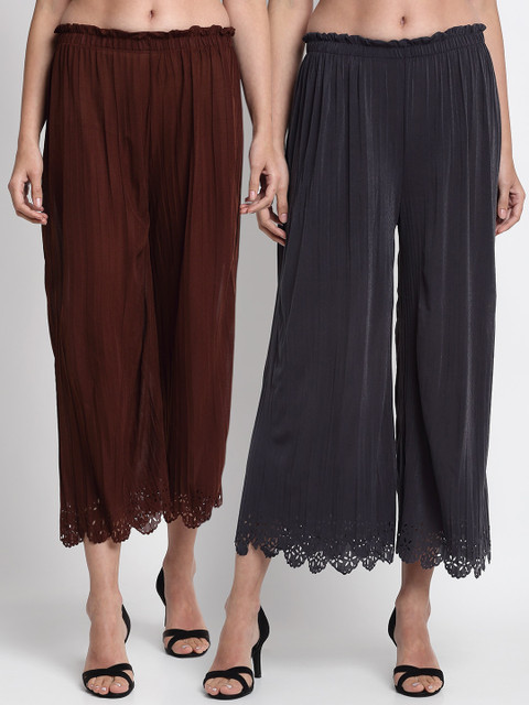 

NEUDIS Women Pack Of 2 Regular Fit Solid Culottes, Brown