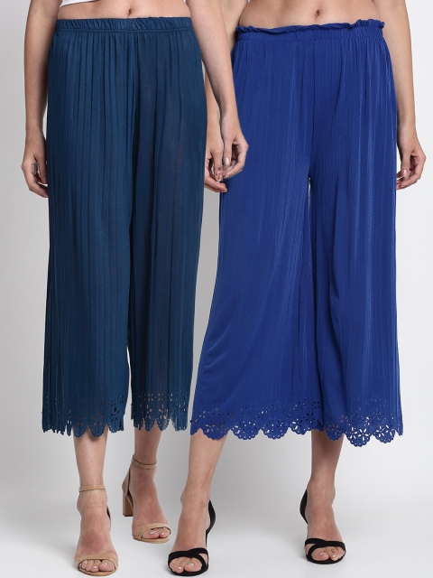 

NEUDIS Women Pack Of 2 Hem Design Wide Leg Palazzos, Blue