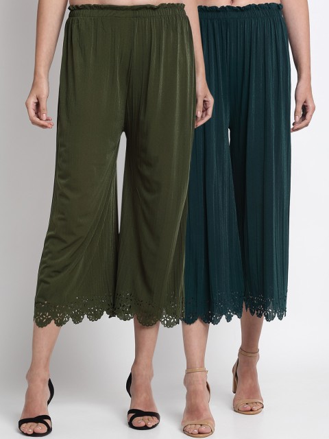 

NEUDIS Women Pack Of 2 Green Regular Fit Solid Culottes