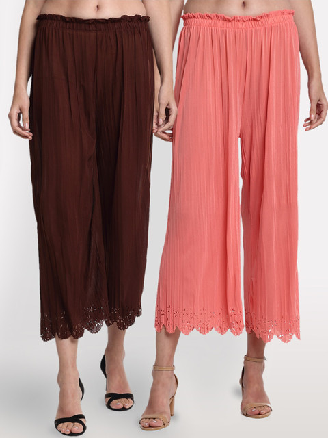 

NEUDIS Women Pack Of 2 Hem Design Wide Leg Palazzos, Brown