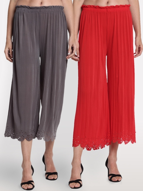 

NEUDIS Women Pack Of 2 Regular Fit Solid Culottes, Grey