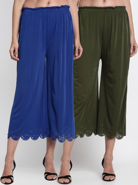 

NEUDIS Women Pack of 2 Regular Fit Solid Culottes, Blue