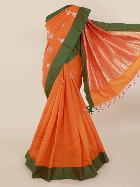 

Pothys Orange & Green Art Silk Woven Design Kanjeevaram Saree With Tasseled Pallu