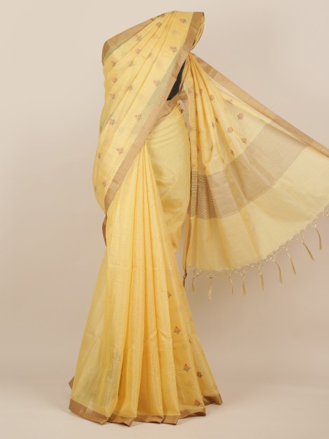 

Pothys Yellow Embroidered Tissue Saree