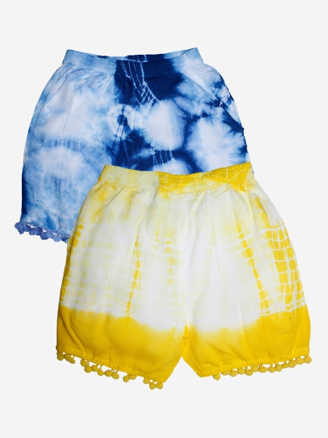 

KiddoPanti Girls Pack of 2 Yellow & Blue Tie & Dye Regular Shorts