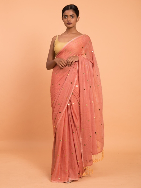 

Suta Peach-Coloured Embellished Saree