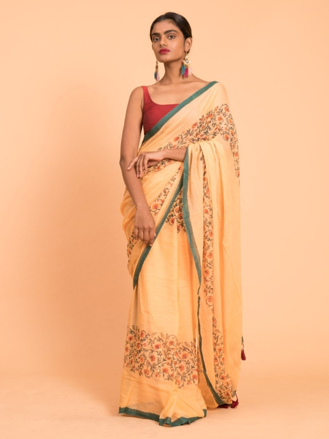 

Suta Orange Printed Pure Cotton Saree, Beige