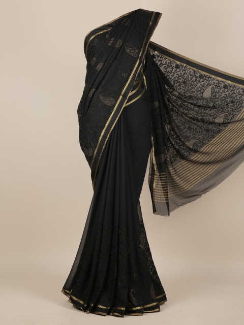 

Pothys Black Embellished Pure Chiffon Saree