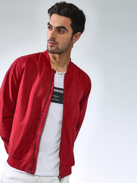 

Blue Saint Men Red Solid Lightweight Bomber