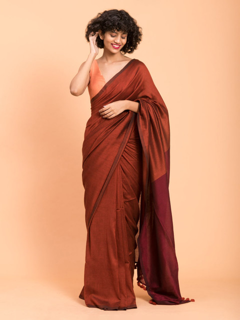 

Suta Maroon Solid Pure Cotton Saree