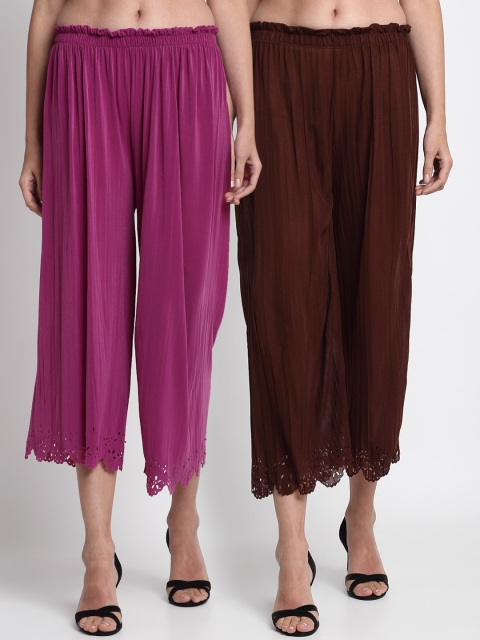 

NEUDIS Women Pack Of 2 Regular Fit Solid Culottes, Purple