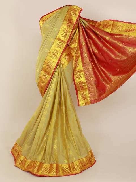 

Pothys Mustard & Red Art Silk Woven Design Kanjeevaram Saree