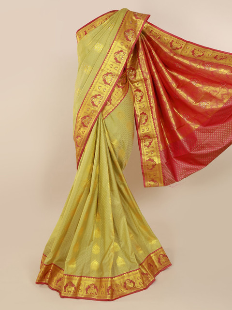 

Pothys Cream-Coloured & Red Art Silk Printed Kanjeevaram Saree
