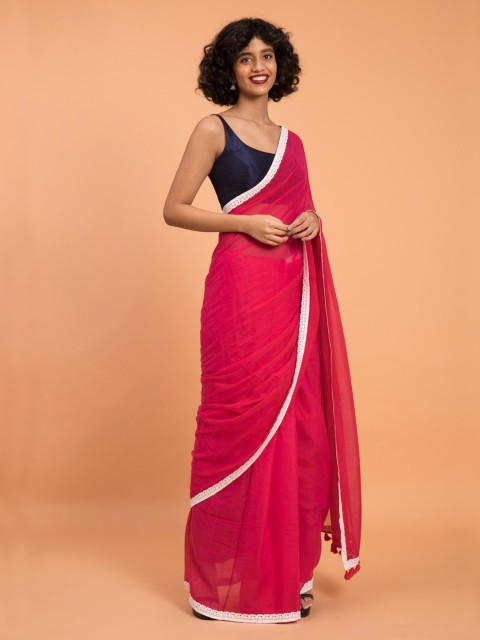 

Suta Pink Solid Lace Saree