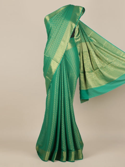 

Pothys Green & Gold-Toned Pure Chiffon Woven Design Saree