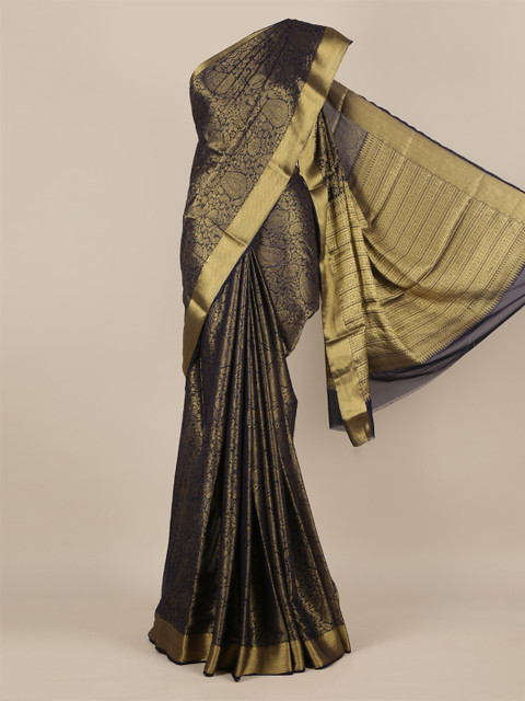 

Pothys Navy Blue & Gold-Toned Pure Chiffon Printed Saree