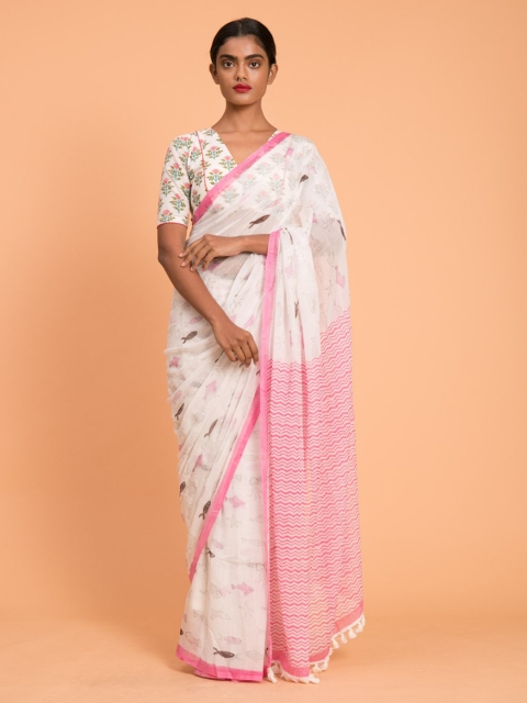 

Suta Pink printed cotton saree