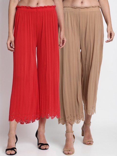 

NEUDIS Women Pack of 2 Regular Fit Solid Culottes, Beige