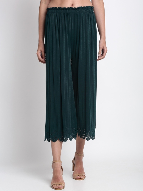 

NEUDIS Women Green Solid Pleated Culottes