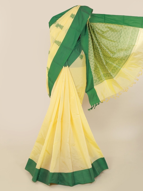 

Pothys Cream-Coloured & Green Art Silk Woven Design Kanjeevaram Saree