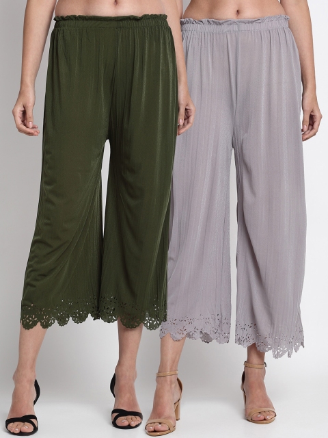 

NEUDIS Women Pack Of 2 Regular Fit Solid Culottes, Olive