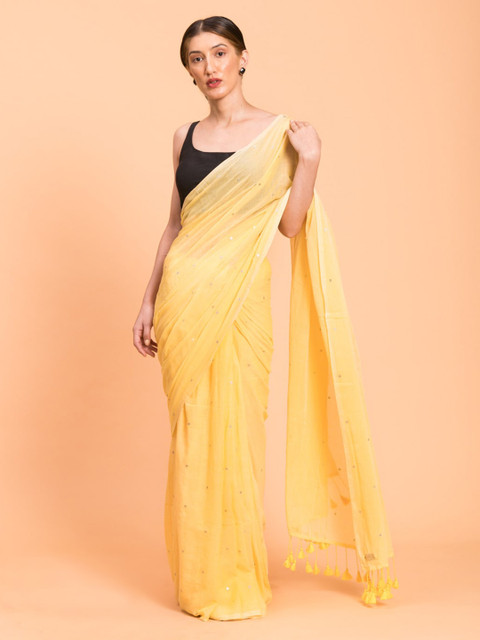 

Suta Yellow Embellished Pure Cotton Saree