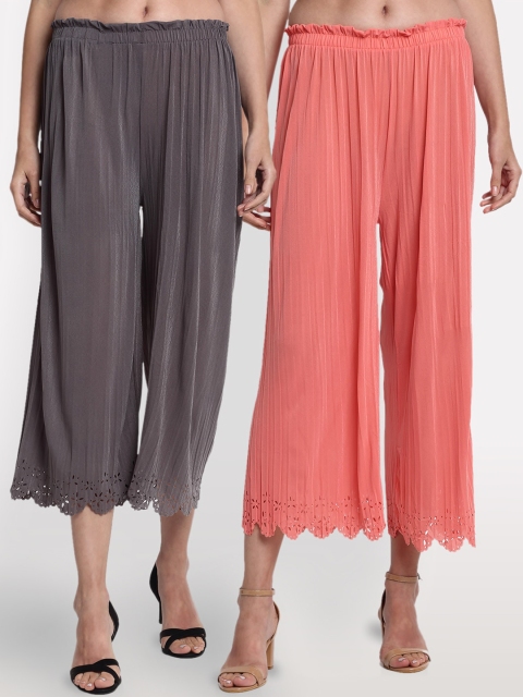 

NEUDIS Women Pack Of 2 Grey & Pink Regular Fit Solid Culottes