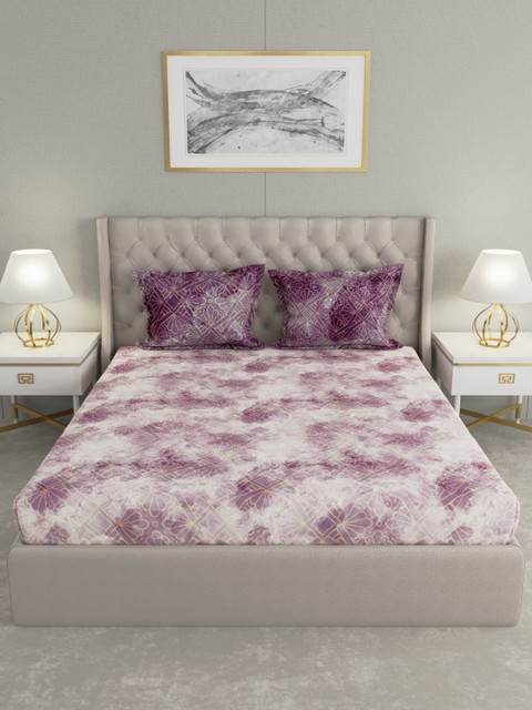 

Raymond Home Lavender & White Abstract 300 TC Cotton 1 King Bedsheet with 2 Pillow Covers