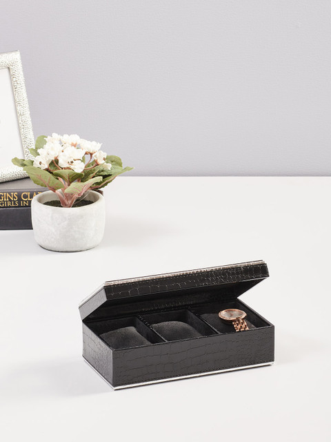 

Pure Home and Living Black & Silver-Toned Croco Watch Organizer