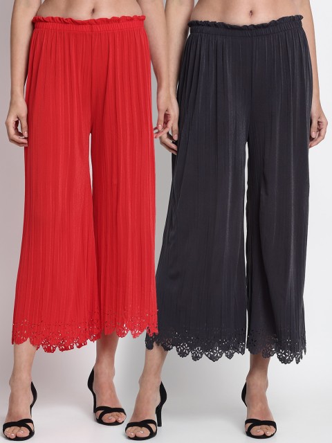 

NEUDIS Women Pack Of 2 Red & Grey Regular Fit Solid Culottes