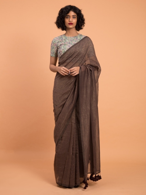 

Suta Brown Zari Striped Pure Cotton Handloom Saree