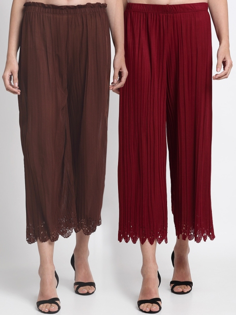 

NEUDIS Women Pack of 2 Regular Fit Solid Culottes, Maroon