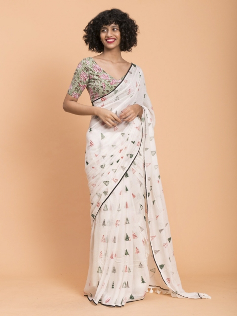 

Suta White Printed Cotton Blend Saree