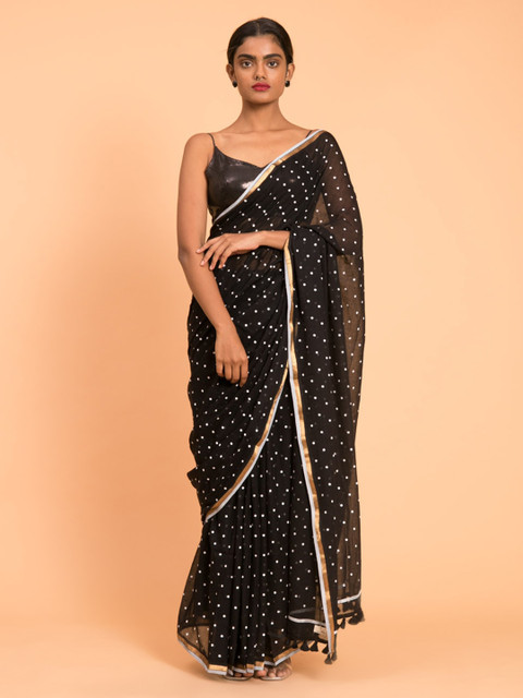 

Suta Black and White Printed Polka Saree