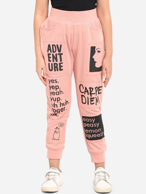 

Yuvraah Girls Pink & Black Typography Straight-Fit Joggers