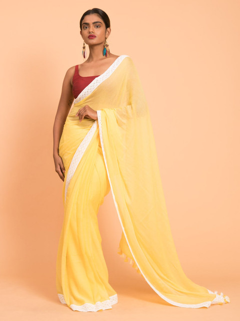 

Suta Yellow Solid Lace saree