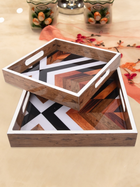

Tistabene Set Of 2 Brown & White Printed Trays