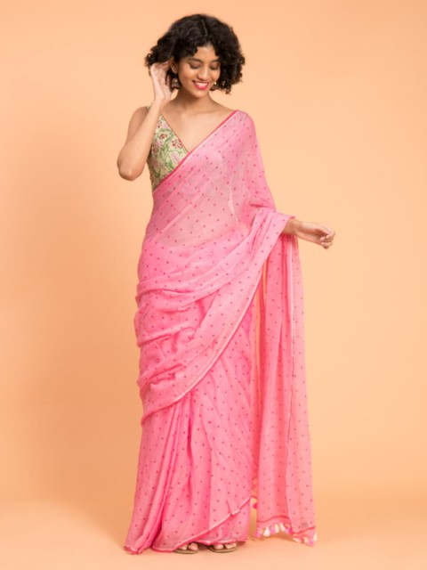 

Suta Pink Polka Printed Saree