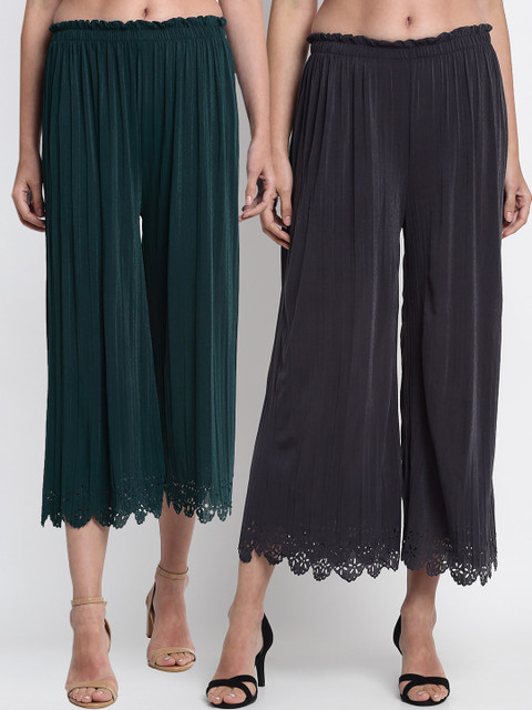 

NEUDIS Women Pack Of 2 Green & Grey Regular Fit Solid Culottes